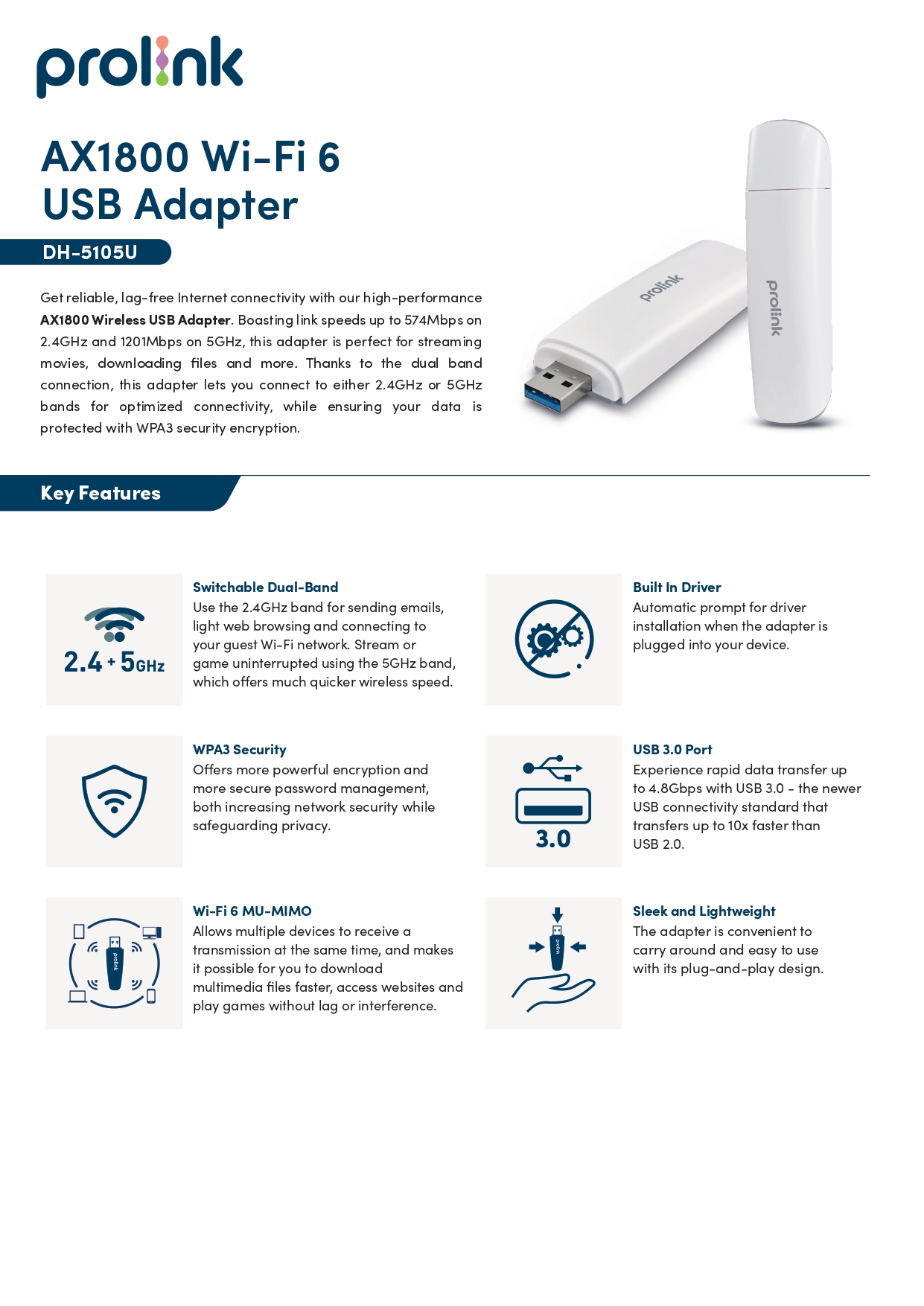 PROLINK AX1800 WIFI 6 USB ADAPTER DH-5105U - Sala.lk