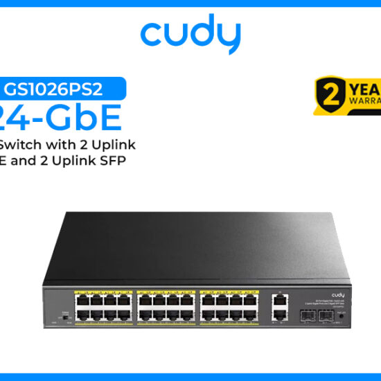 CUDY 24-GbE PoE Switch with 2 Uplink GbE and 2 Uplink SFP GS1026PS2