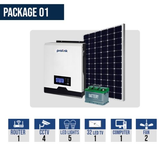 1KV Solar Inverter Solution (Prolink IPS Haus V 1KM-12 Hybrid Inverter with battery and solar panel)